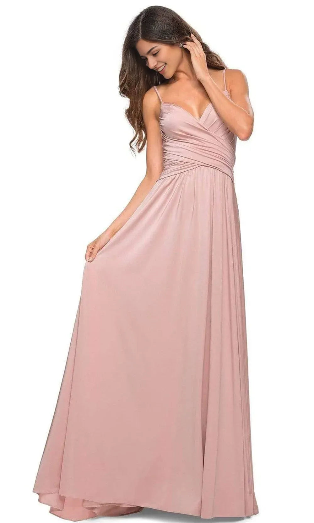 Blush Pink Prom Dress with Cross Wrap Bodice for Graceful Evenings
