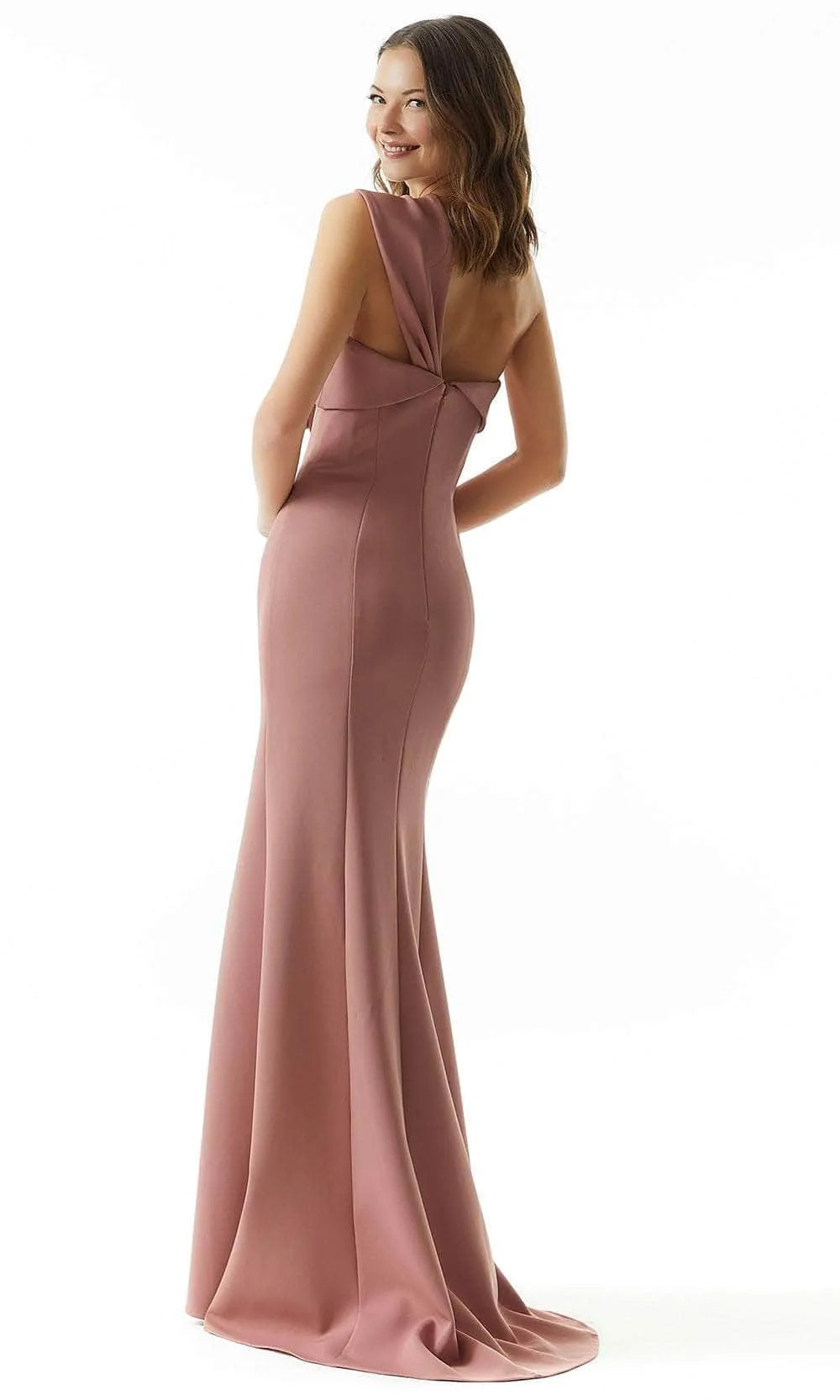 Blush Pink One - Shoulder Evening Dresses with Bow Accent Mermaid Silhouette and High Side Slit for Formal Galas and Special Occasions