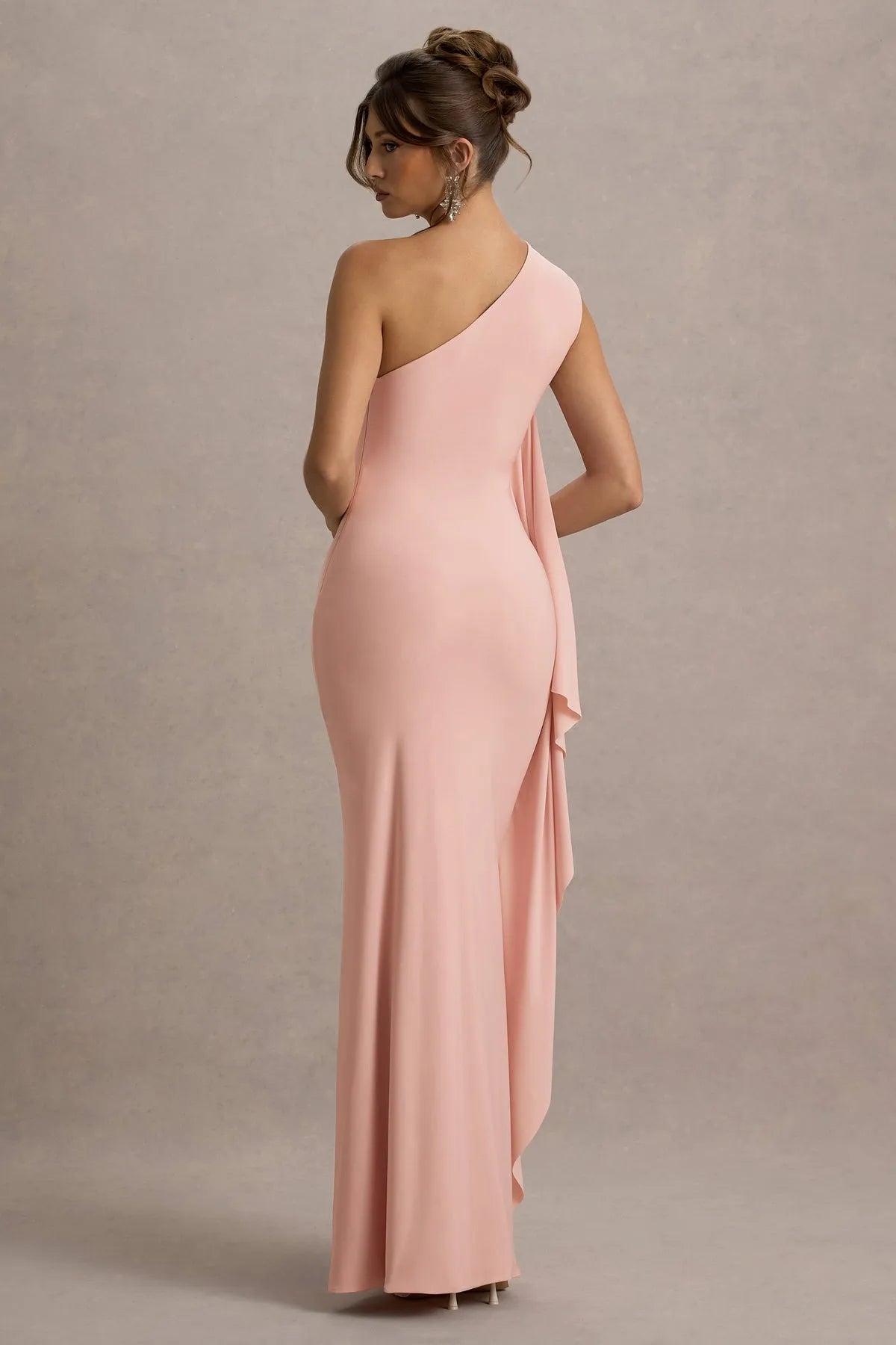 Blush Pink One - ShoulderProm Dresses Ruched Bodice Draped Asymmetric Detail Floor Length Silhouette A Fusion of Romance
