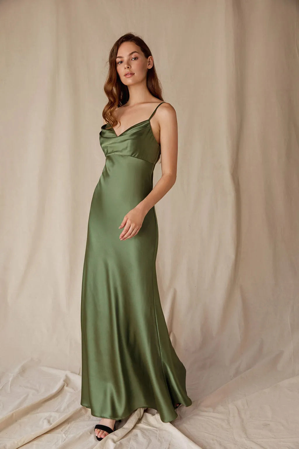 Blush Pink Mermaid Style Prom Dress with Cowl Neckline and Floor Length Silhouette for Formal Galas