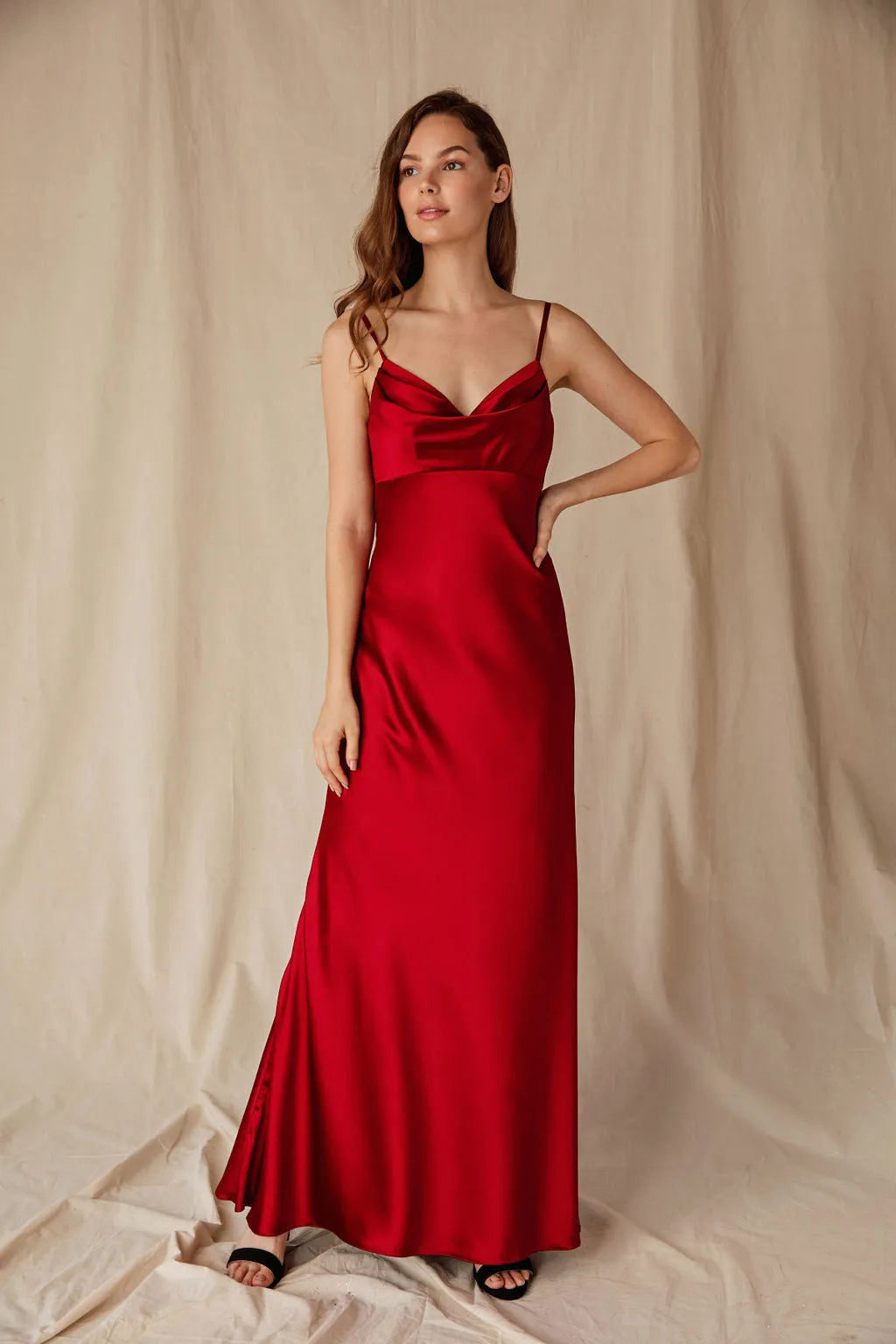 Blush Pink Mermaid Style Prom Dress with Cowl Neckline and Floor Length Silhouette for Formal Galas