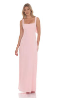Blush Pink Square Neck Prom Dress with Bow Back Detail Perfect for Timeless Prom Nights