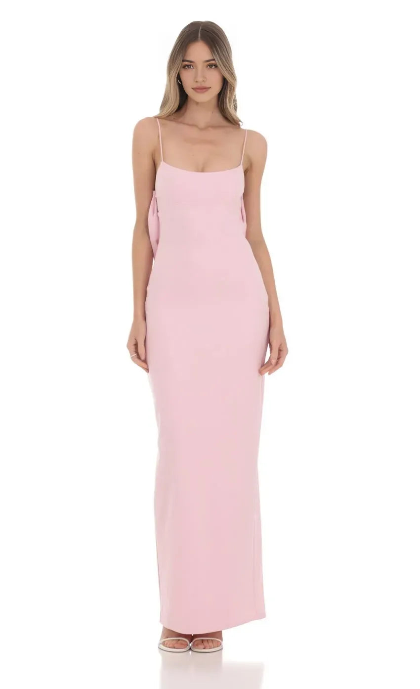 Blush Pink Square Neck Prom Dress with Side Bow Details Bodycon Silhouette Timeless Grace for Formal Galas