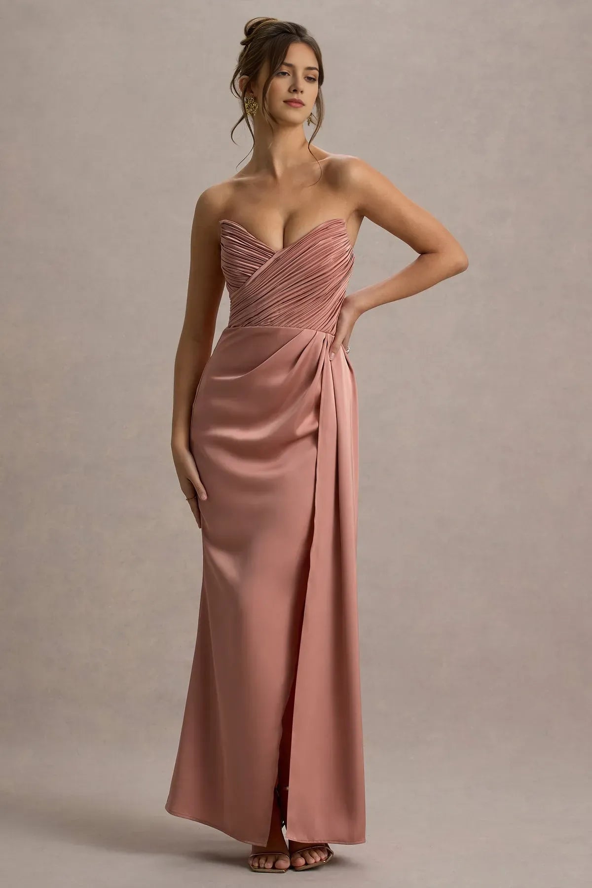 Blush Pink Strapless Prom Dresses Ruched Sweetheart Neckline Draped Side Detail High Slit A Fusion of Romance and Sophistication for Formal