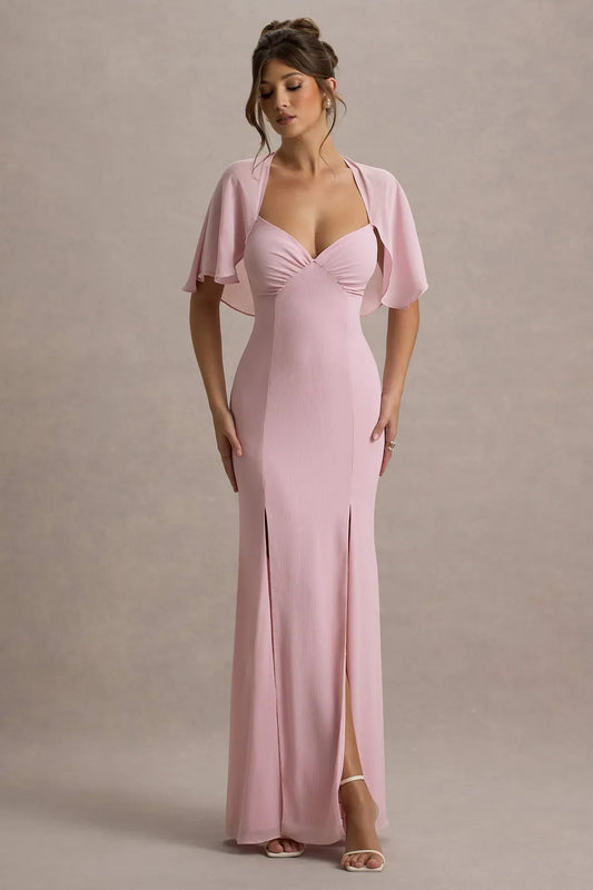 Elegant Pink A-Line Sweetheart Classic-Sleeve Classic-Back Floor-Length Prom Dress