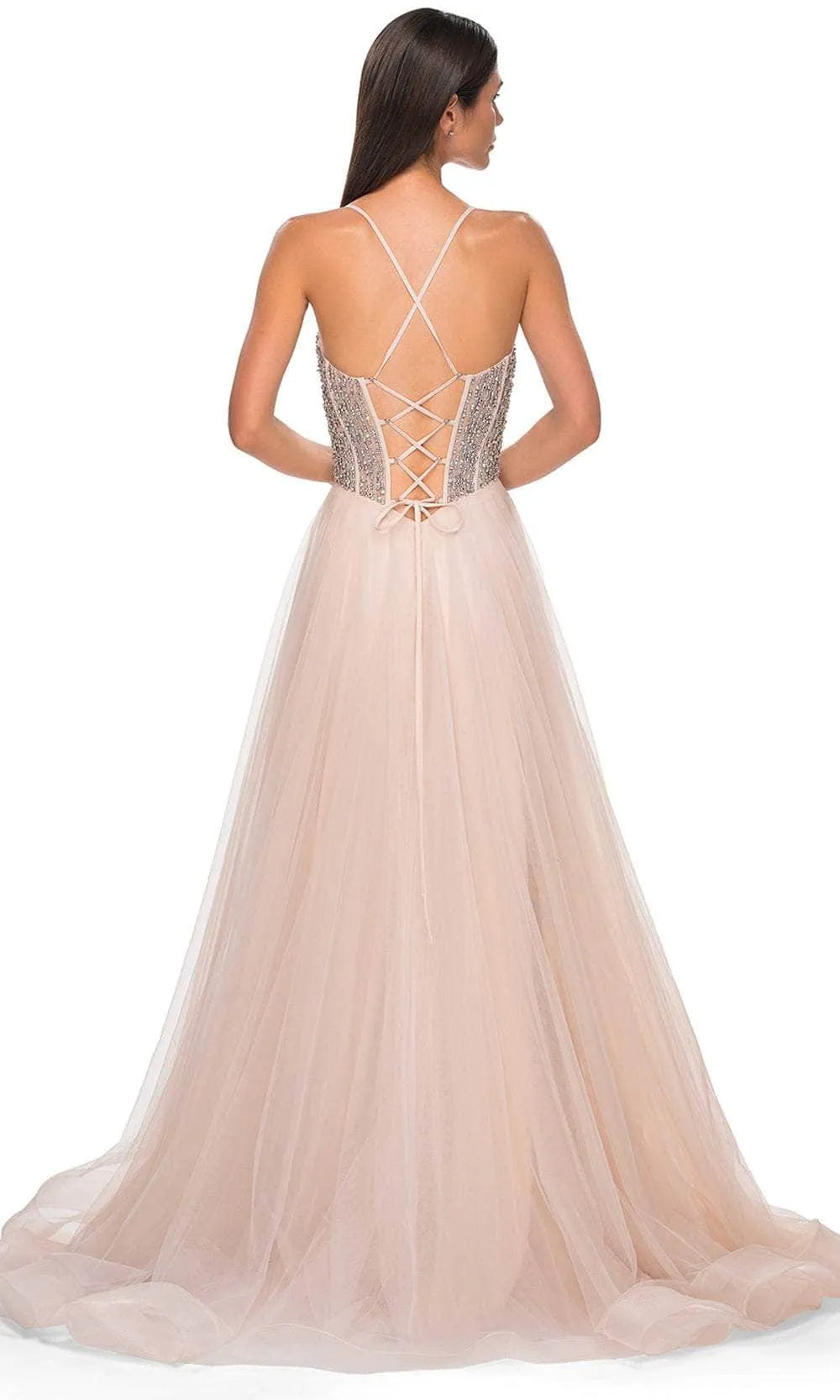 Blush Prom Gown with Intricate and Corset Bodice for Formal Occasions