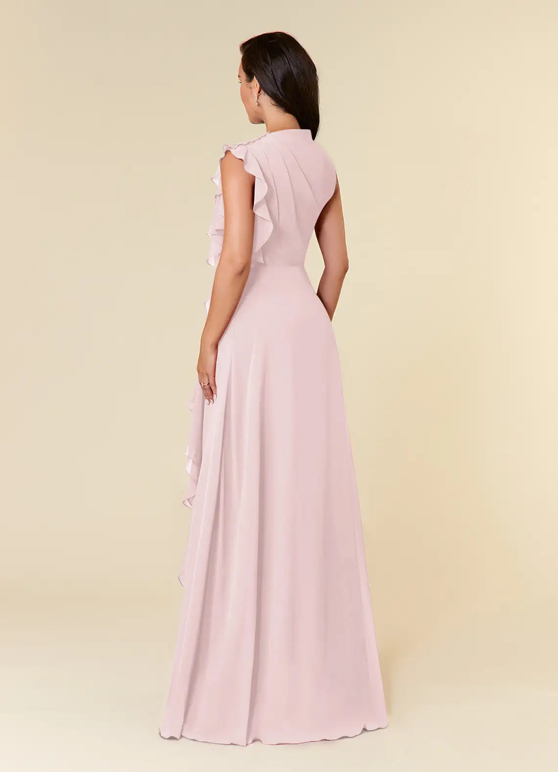 Pink Blushing A-Line High Neckline Pleated Mother of the Bride Dresses One - Shoulder Ruffled Detailing Floor Length Skirt