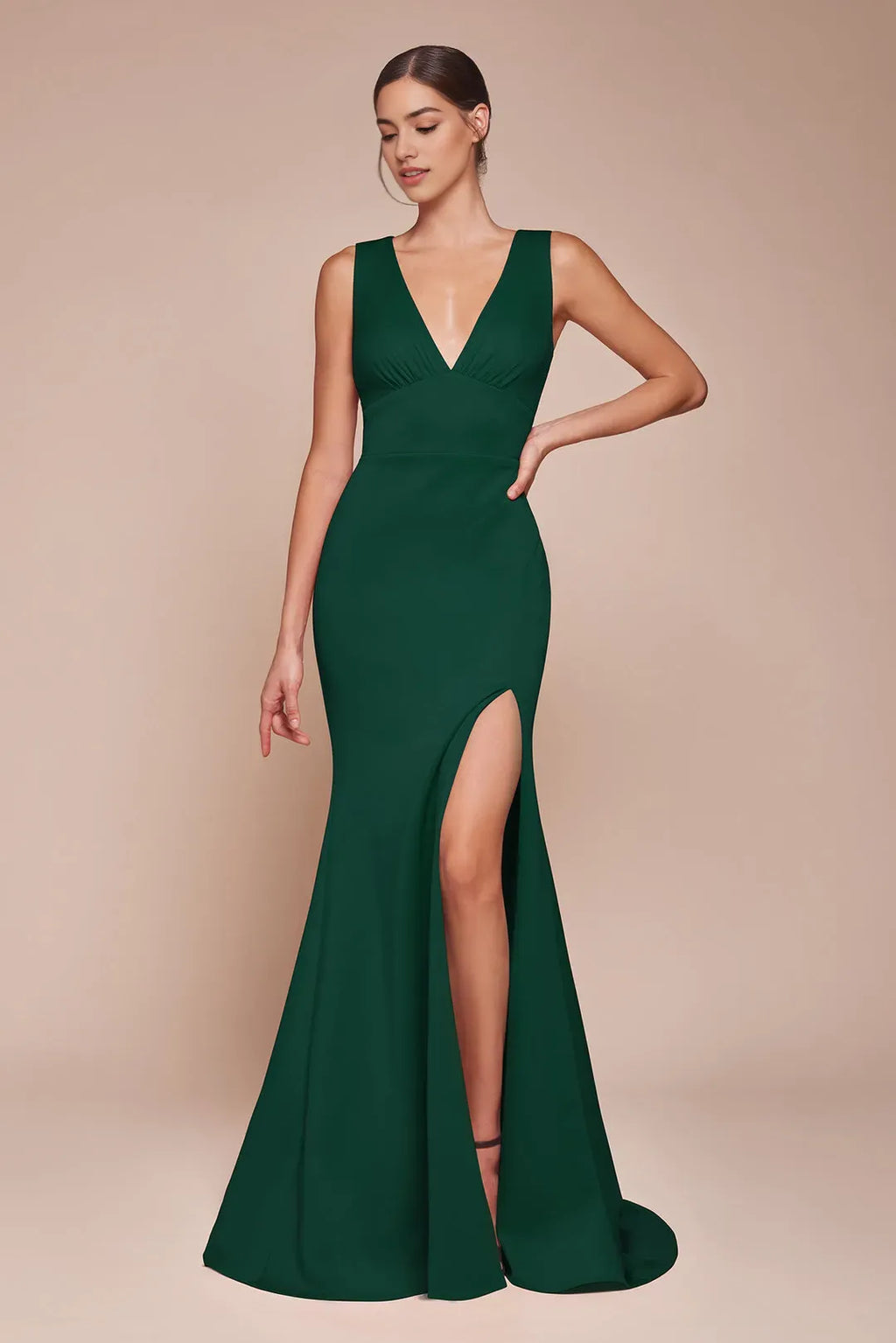 Burgundy Mermaid Prom Dress with Plunging V - Neck and High Side Slit for Formal Occasions