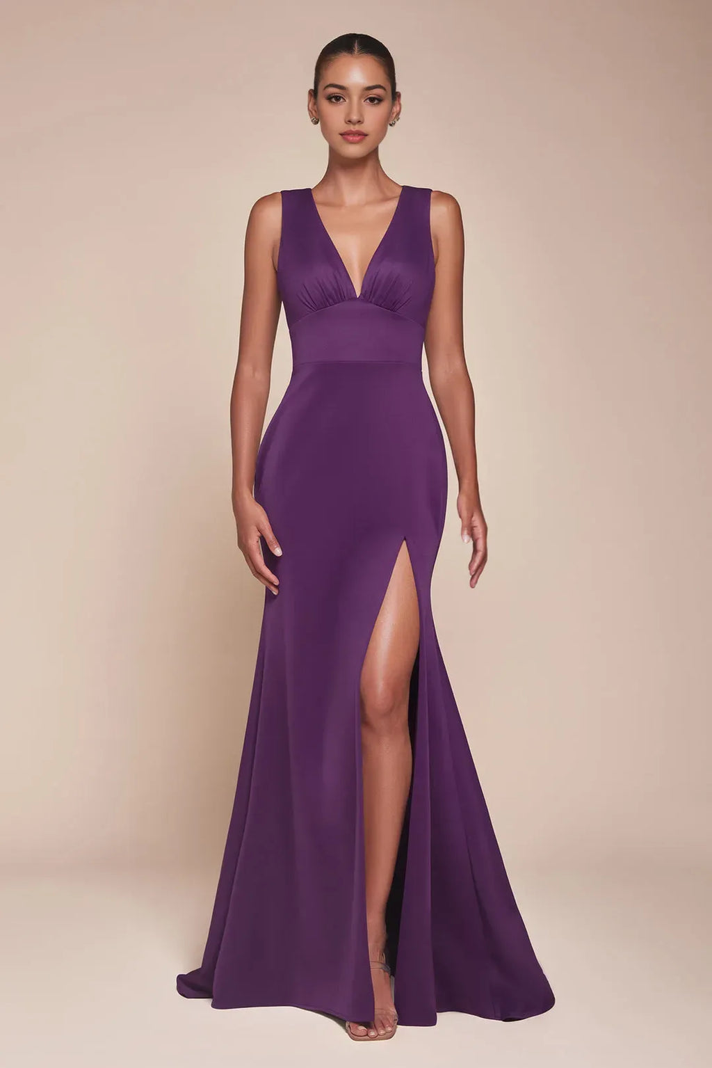 Burgundy Mermaid Prom Dress with Plunging V - Neck and High Side Slit for Formal Occasions