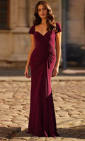 Burgundy Evening Gown featuring Cap Sleeves Sweetheart Neckline and Ruched Design to Elevate Your Night