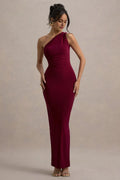 Burgundy One - Shoulder Prom Dress with Ruched Bodice and Body - Hugging Silhouette for Sophisticated Evenings