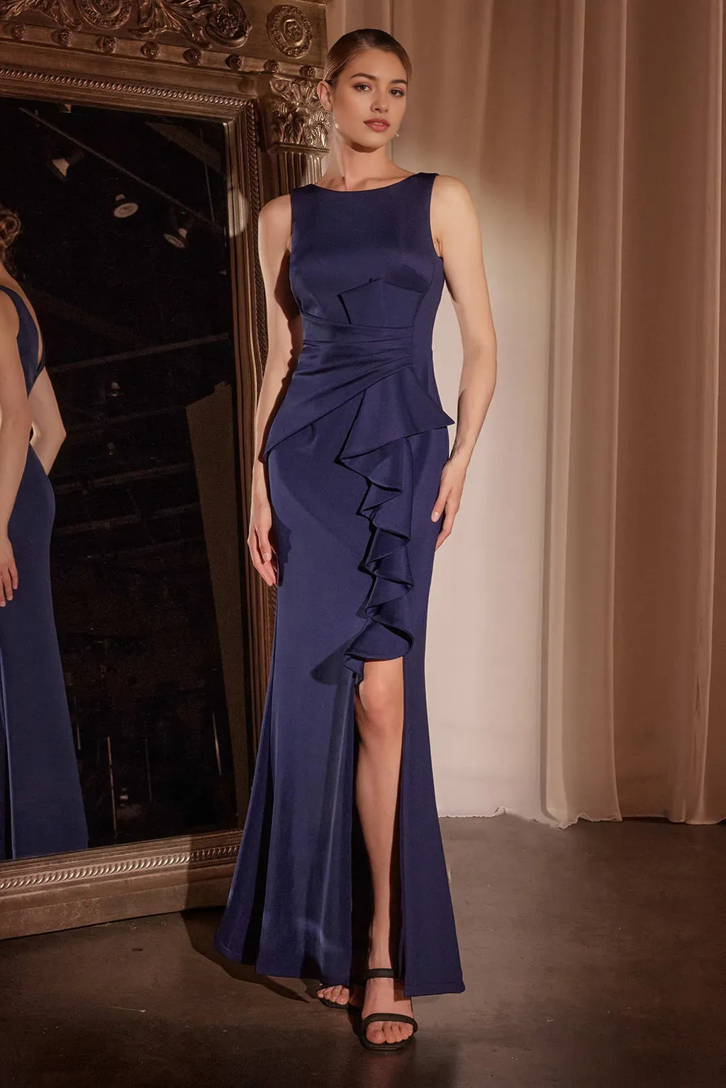 Burgundy Prom Gown with Asymmetric Ruffles and High Side Slit A Timeless Statement for Formal Affairs