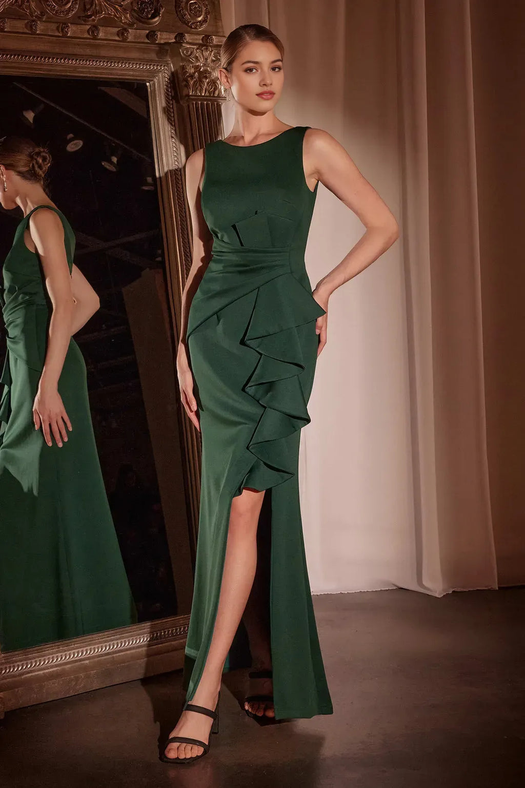 Burgundy Prom Gown with Asymmetric Ruffles and High Side Slit A Timeless Statement for Formal Affairs