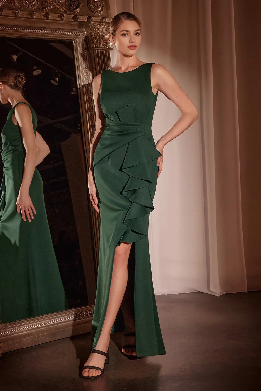 Burgundy Prom Gown with Asymmetric Ruffles and High Side Slit A Timeless Statement for Formal Affairs