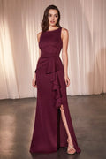 Burgundy Prom Gown with Asymmetric Ruffles and High Side Slit A Timeless Statement for Formal Affairs
