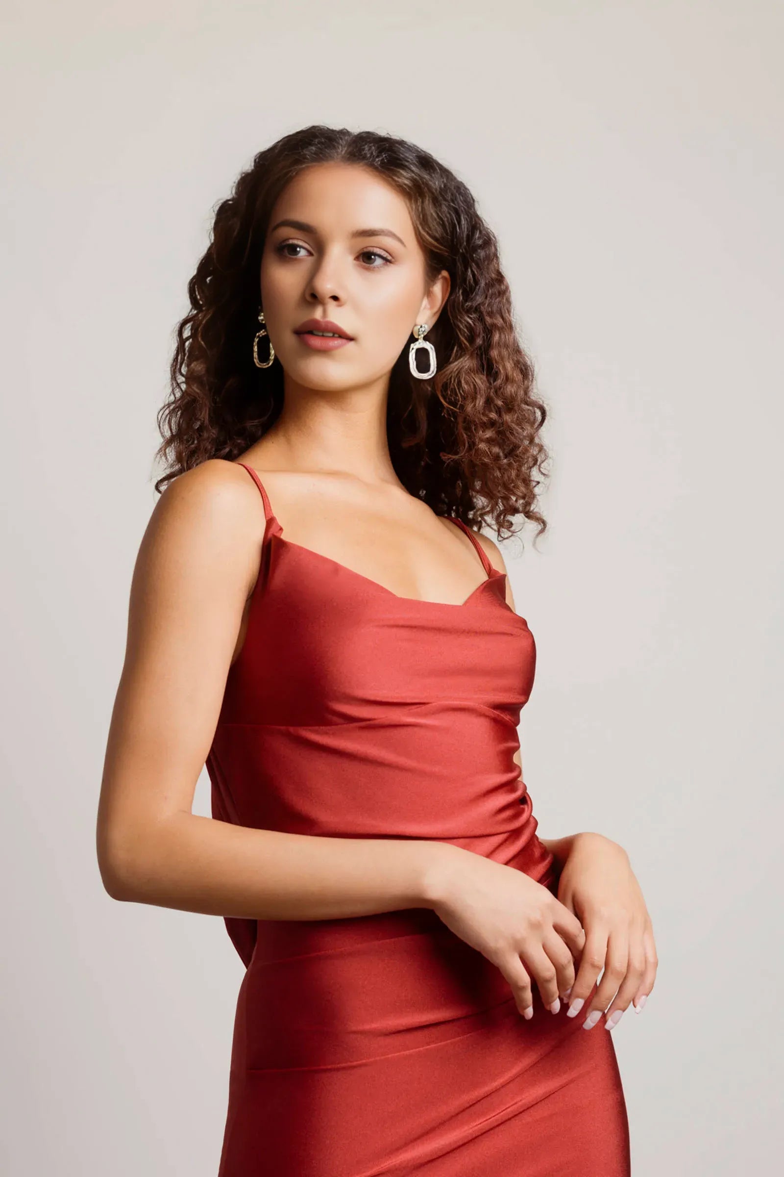 Burgundy Sheath Cowl Neck Sleeveless Open Back Lace-Up-Back High-Slit Ankle-Length Prom Dresses