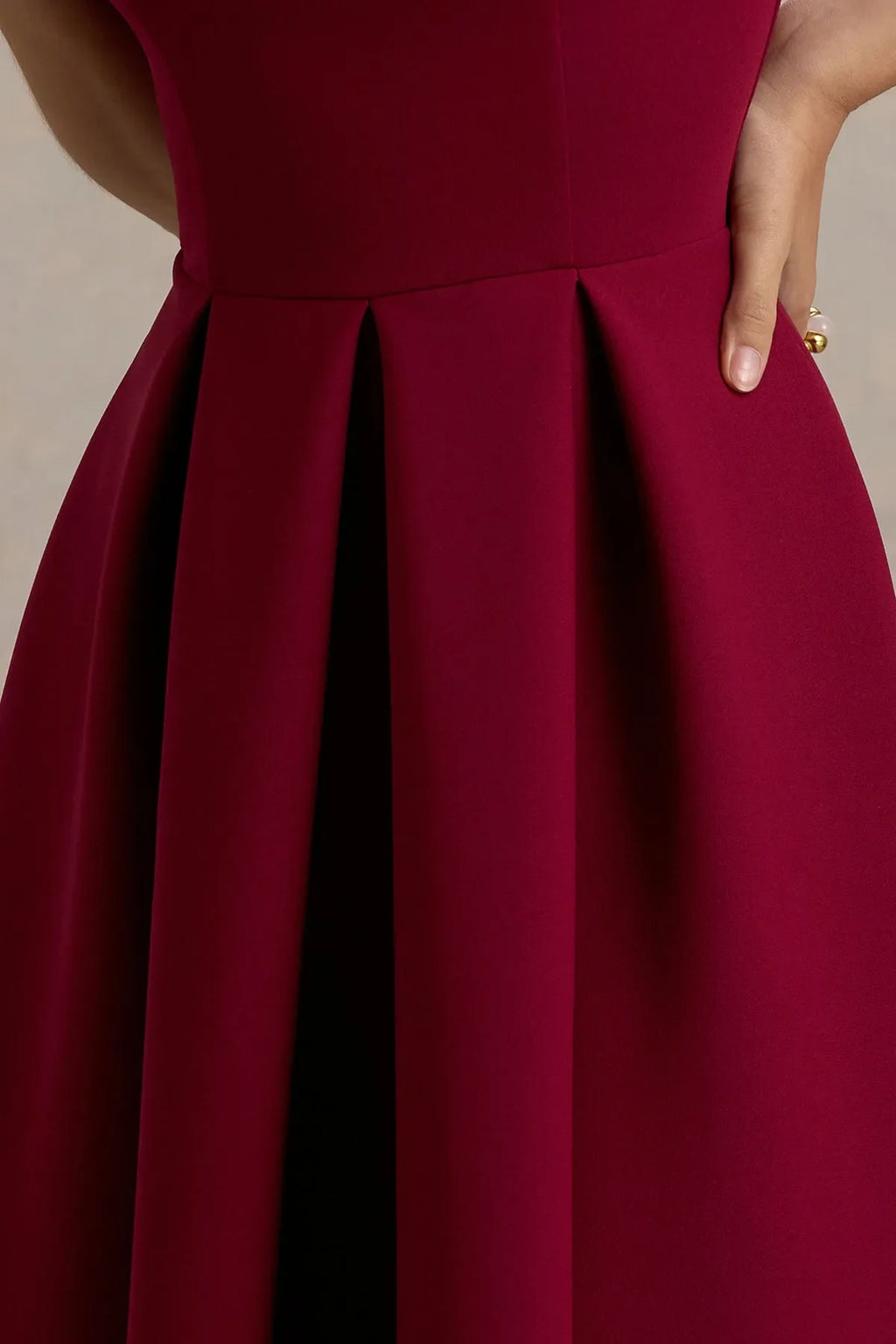 Burgundy Square Neck Ball Gown with Pleated Skirt for Prom Dresses