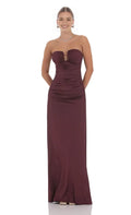 Burgundy Strapless Prom Dress Ruched Bodice Keyhole Neckline Floor Length Silhouette Shine at Prom Night
