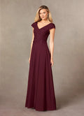 Cabernet A-Line Mother of the Bride Dress with V - Neckline Bodice Cap Sleeves