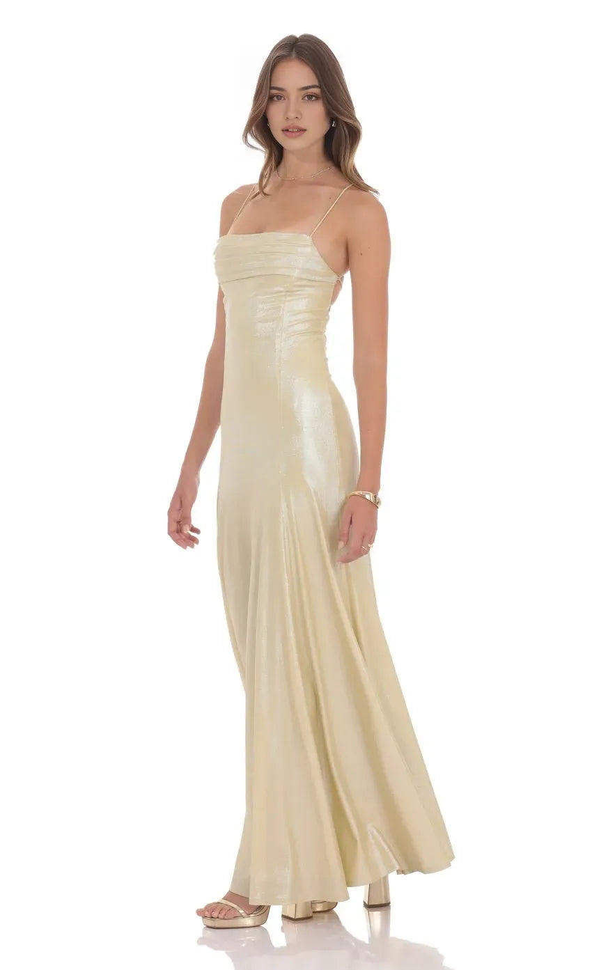 Champagne - Gold Prom Dress with Thin Straps Ruched Bandeau Neckline Mermaid Silhouette Perfect for Glamorous Nights