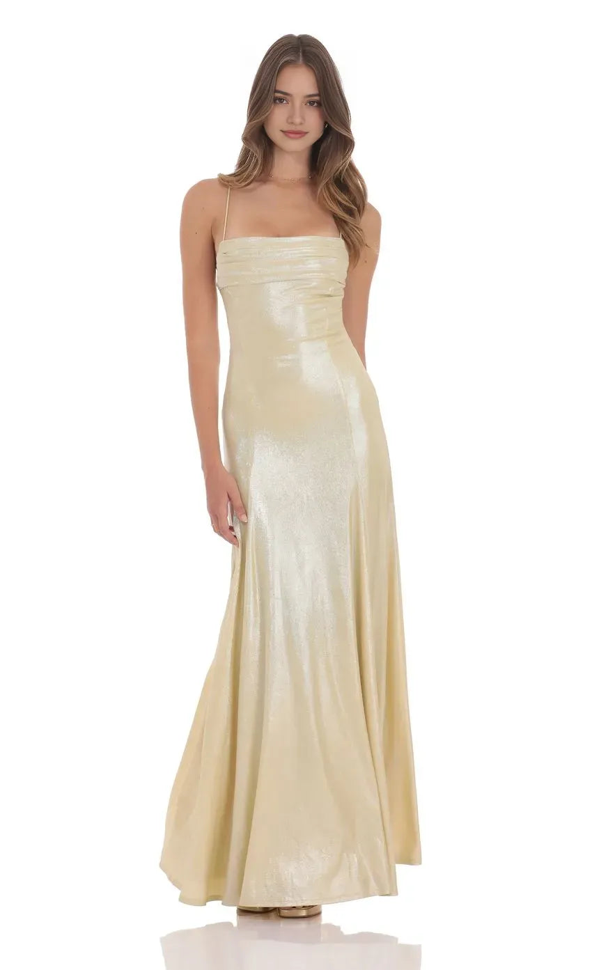 Champagne - Gold Prom Dress with Thin Straps Ruched Bandeau Neckline Mermaid Silhouette Perfect for Glamorous Nights