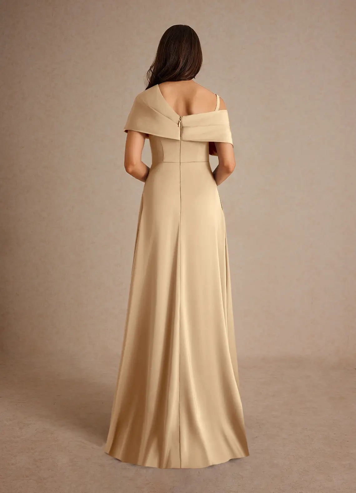 Champagne One - Shoulder Mother of the Bride Dress with Asymmetric Drape High Side Slit A-Line