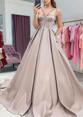Champagne Ball Gown with Spaghetti Straps Corset Bodice Voluminous Skirt Perfect for Royal Themed Proms Tie Galas Formal Evening Weddings