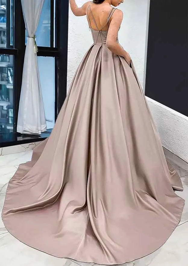 Champagne Ball Gown with Spaghetti Straps Corset Bodice Voluminous Skirt Perfect for Royal Themed Proms Tie Galas Formal Evening Weddings