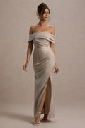Champagne Bardot Wrap Prom Dresses Draped Ruched Detail Side Slit Luxurious Silhouette A Perfect Blend of Sophistication