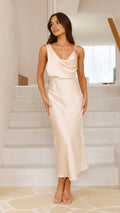 Champagne Prom Dress Asymmetric Neckline Slip Style Shine with Understated Luxury