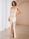 Champagne Prom Dress Strapless Design Subtle Slit Understated Sophistication for Gala Nights