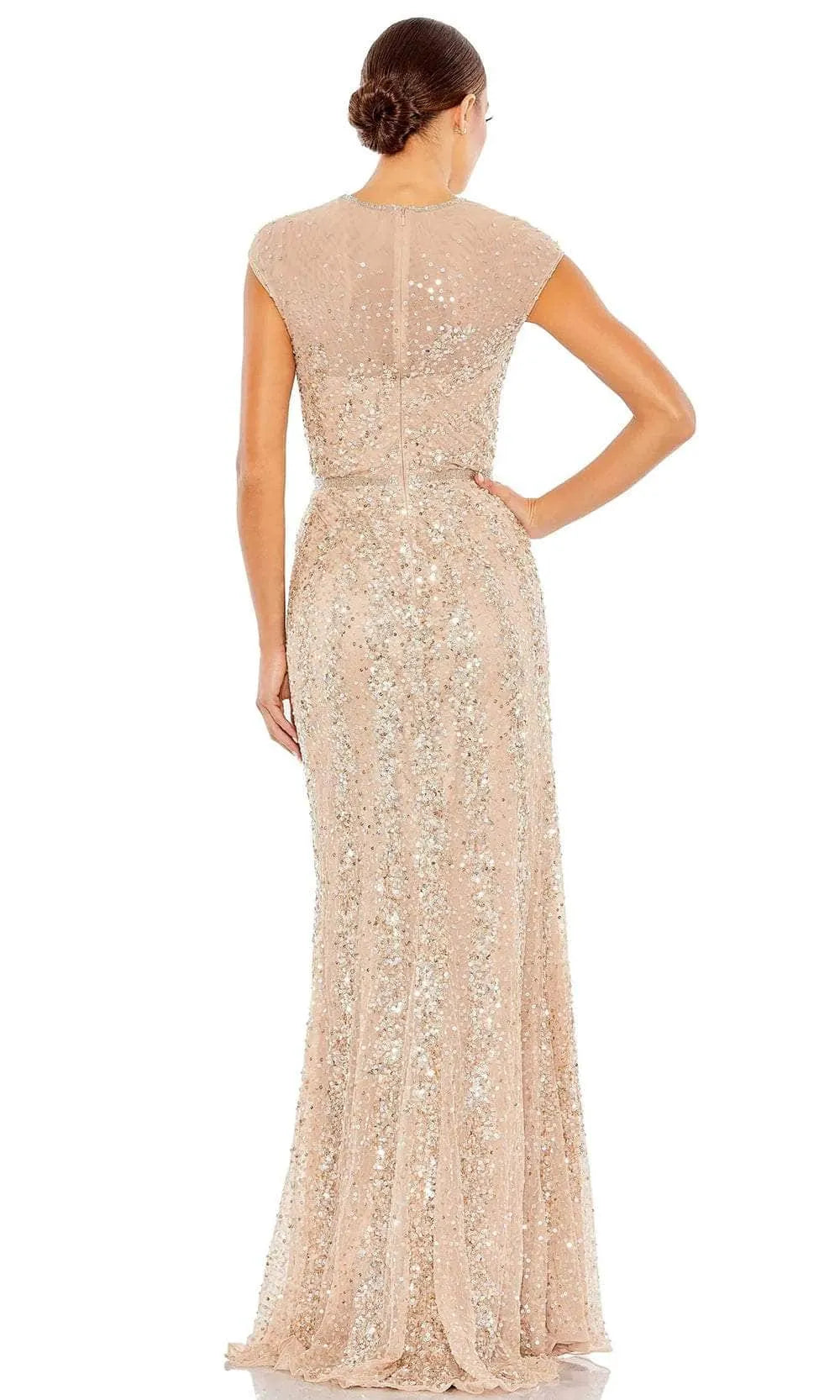 Champagne Prom Prom Dresses with Cap Sleeves and High Side Slit for Formal Occasions