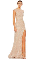 Champagne Prom Prom Dresses with Cap Sleeves and High Side Slit for Formal Occasions