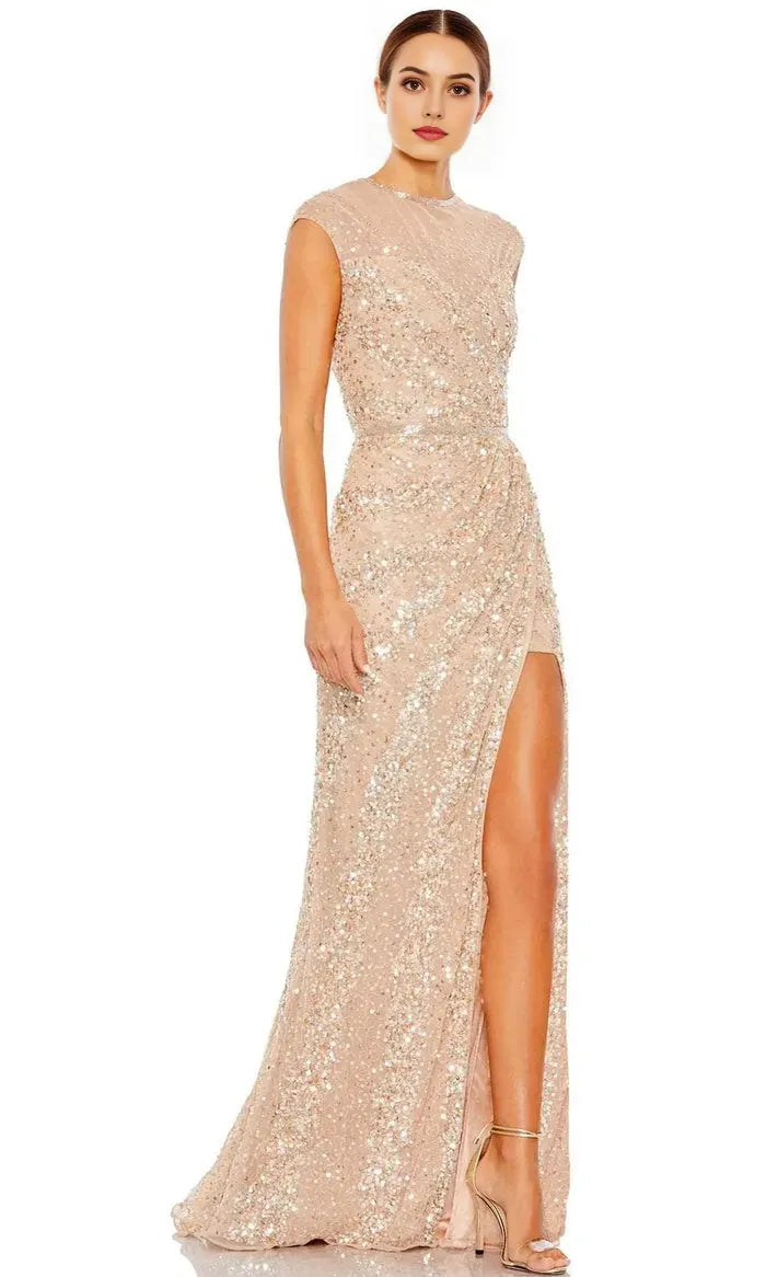 Champagne Prom Prom Dresses with Cap Sleeves and High Side Slit for Formal Occasions