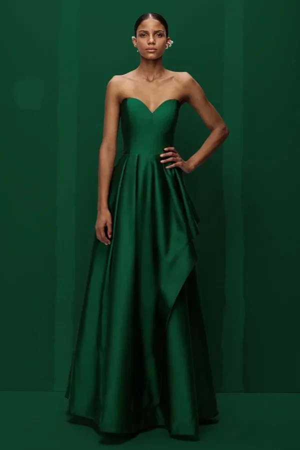 Charming Strapless Ruffle Emerald Evening Dress