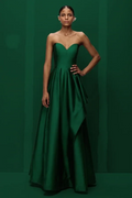 Charming Strapless Ruffle Emerald Evening Dress