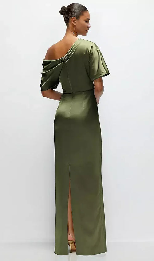Beautiful Elegant Red Off-The-Shoulder Short Sleeve Floor-Length Mother of the Bride Dress