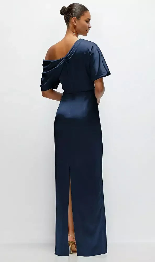 Beautiful Elegant Red Off-The-Shoulder Short Sleeve Floor-Length Mother of the Bride Dress