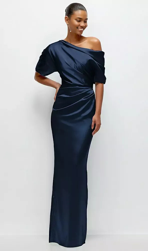 Beautiful Elegant Red Off-The-Shoulder Short Sleeve Floor-Length Mother of the Bride Dress
