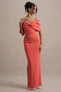 Coral Off - Shoulder Prom Dress with Bow Detail and Mermaid Silhouette for Formal Occasions