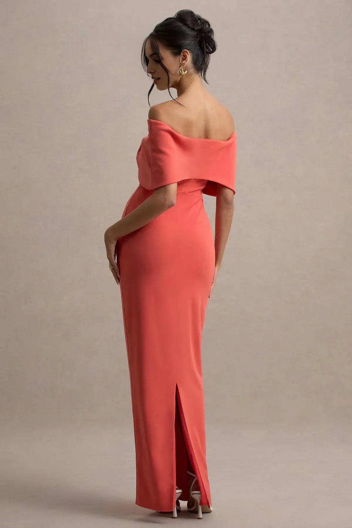 Coral Off - Shoulder Prom Dress with Bow Detail and Mermaid Silhouette for Formal Occasions