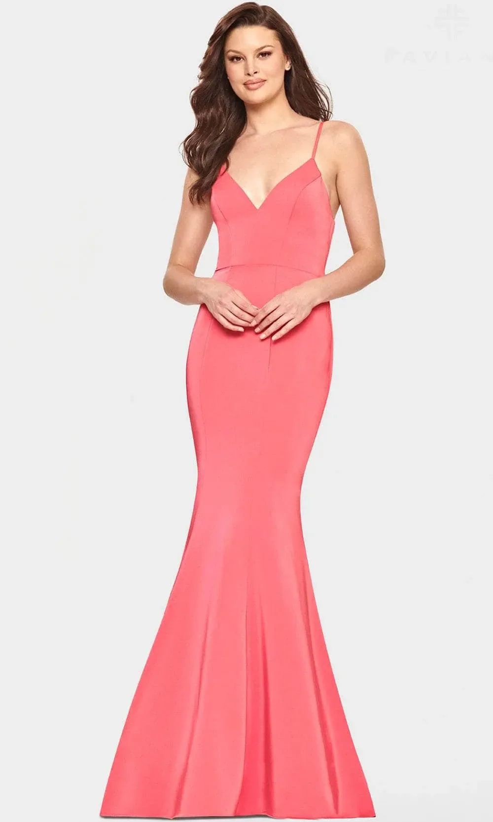 Coral Spaghetti - Strap Mermaid Evening Dress with Deep V - Neckline for Formal Occasions