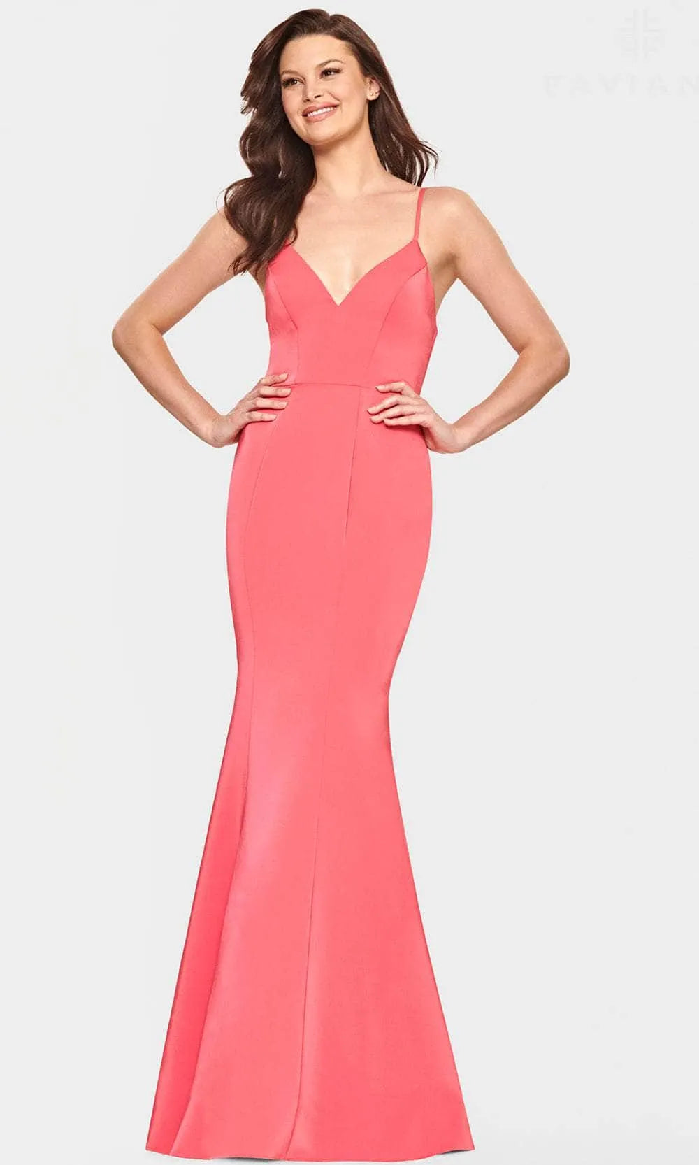 Coral Spaghetti - Strap Mermaid Evening Dress with Deep V - Neckline for Formal Occasions