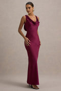 Burgundy Cowl Neck Sleeveless Prom Dress Mermaid Style Evening Gown with Asymmetric Seam Detail for Formal Galas