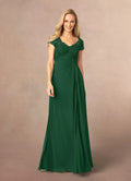 Green Dark A-Line Sequins Mother of the Bride Dress with V - Neckline - Bodice Cap Sleeves