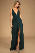 Green Dark Prom Dress with Deep V - Neck Flowy Skirt and High Side Slit for Glamorous Nights