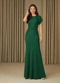 Green Dark Mermaid Green Mother of the Bride Dress with Cap Sleeves Intricate Appliqués and Mermaid Silhouette
