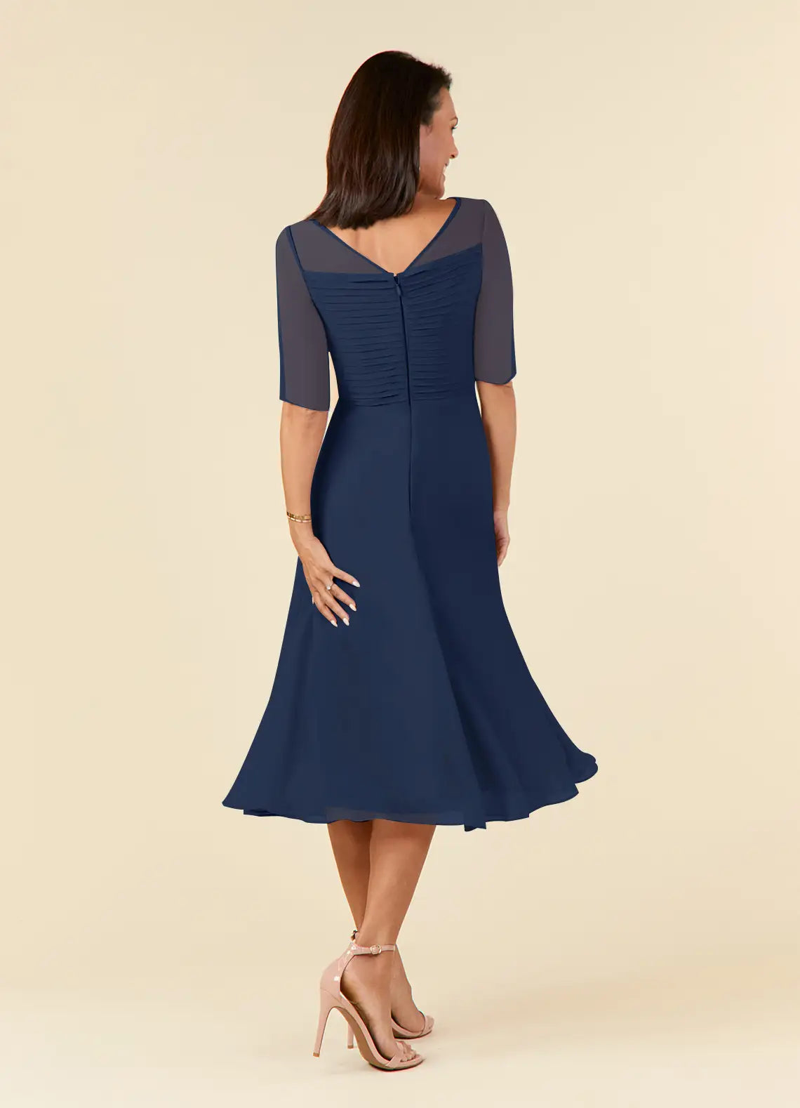 Special Occasion Elegant Chiffon A-Line Short Sleeve Tea-Length Mother of the Bride Dress