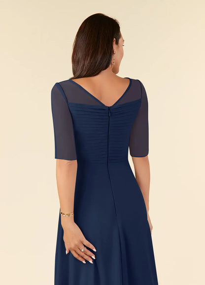 Special Occasion Elegant Chiffon A-Line Short Sleeve Tea-Length Mother of the Bride Dress