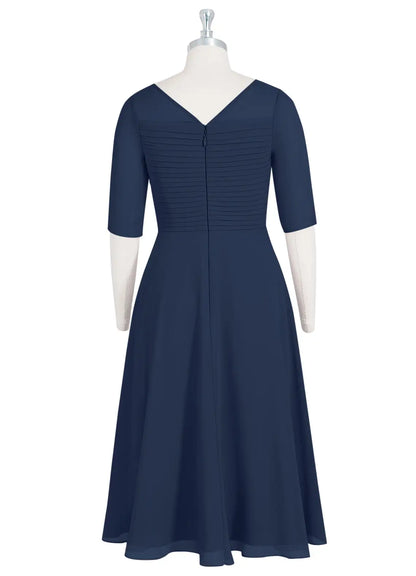 Special Occasion Elegant Chiffon A-Line Short Sleeve Tea-Length Mother of the Bride Dress